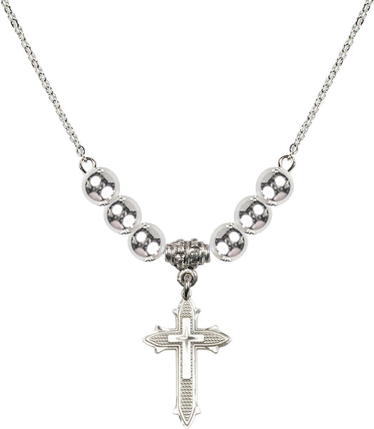 Sterling Silver Cross on Cross Birthstone Necklace with Sterling Silver Beads - 6058
