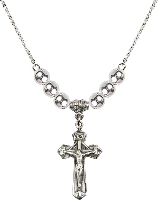 Sterling Silver Crucifix Birthstone Necklace with Sterling Silver Beads - 6092