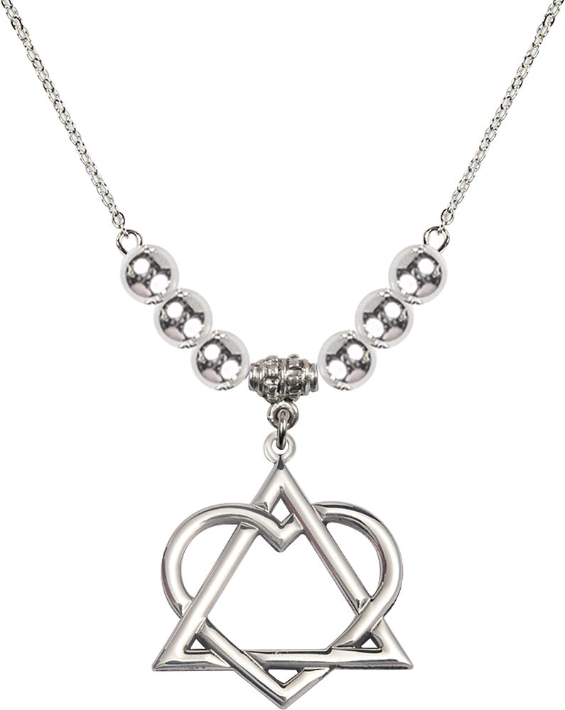 Sterling Silver Adoption Heart Birthstone Necklace with Sterling Silver Beads - 6210