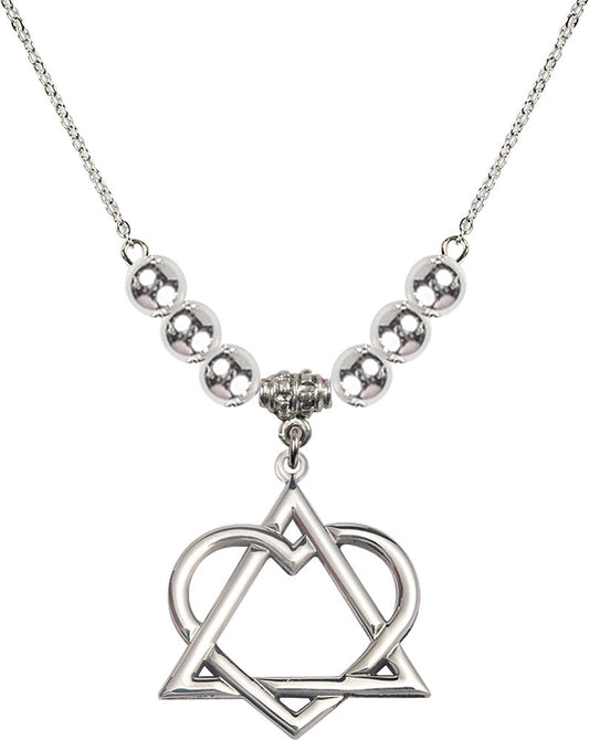 Sterling Silver Adoption Heart Birthstone Necklace with Sterling Silver Beads - 6210