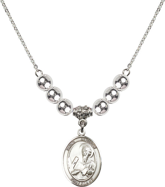 Sterling Silver Saint Andrew the Apostle Birthstone Necklace with Sterling Silver Beads - 8000