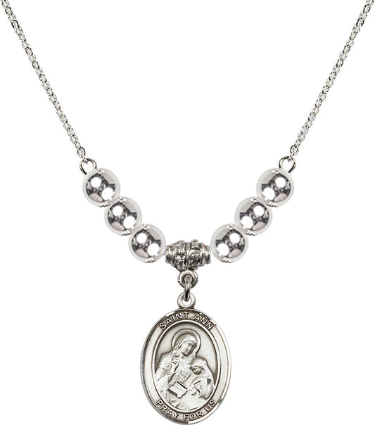 Sterling Silver Saint Ann Birthstone Necklace with Sterling Silver Beads - 8002