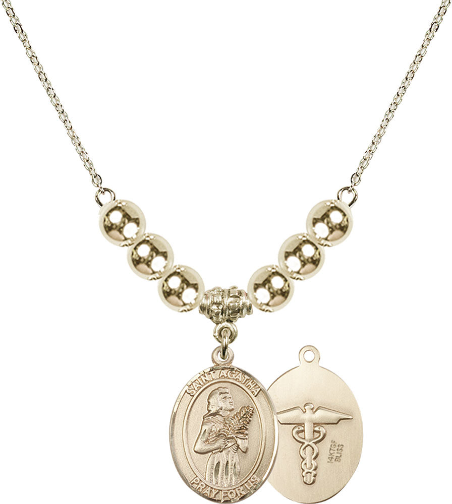14kt Gold Filled Saint Agatha / Nurse Birthstone Necklace with Gold Filled Beads - 8003