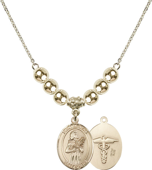 14kt Gold Filled Saint Agatha / Nurse Birthstone Necklace with Gold Filled Beads - 8003