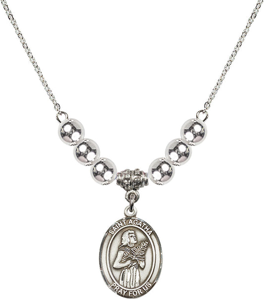 Sterling Silver Saint Agatha Birthstone Necklace with Sterling Silver Beads - 8003