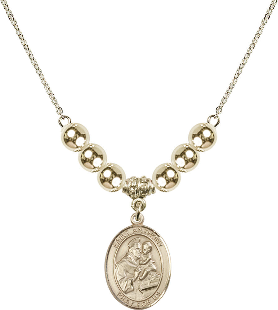 14kt Gold Filled Saint Anthony of Padua Birthstone Necklace with Gold Filled Beads - 8004