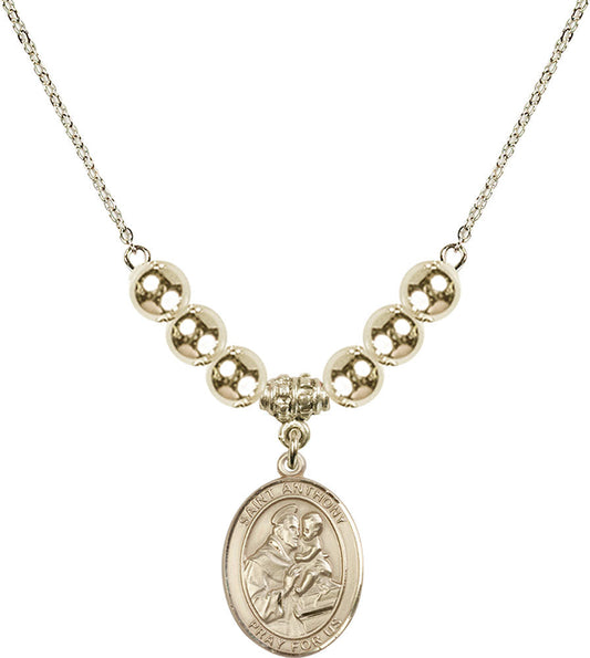 14kt Gold Filled Saint Anthony of Padua Birthstone Necklace with Gold Filled Beads - 8004