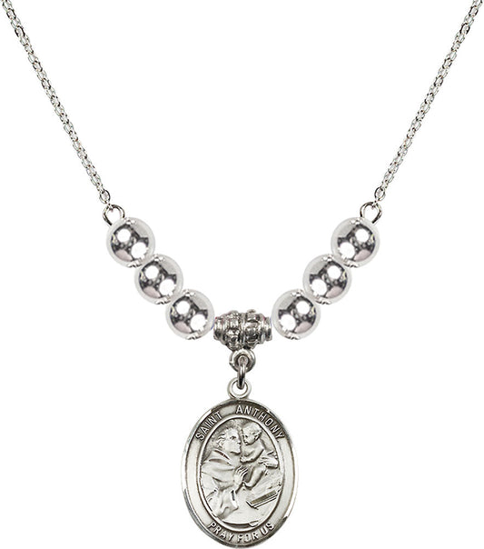 Sterling Silver Saint Anthony of Padua Birthstone Necklace with Sterling Silver Beads - 8004