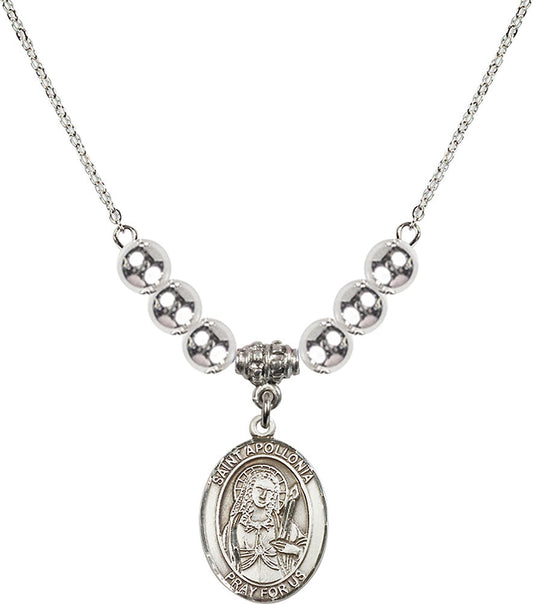 Sterling Silver Saint Apollonia Birthstone Necklace with Sterling Silver Beads - 8005