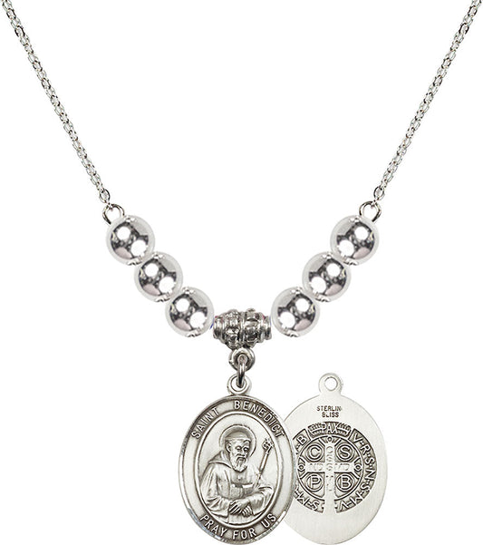 Sterling Silver Saint Benedict Birthstone Necklace with Sterling Silver Beads - 8008