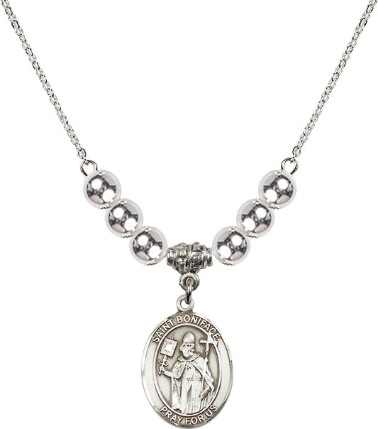 Sterling Silver Saint Boniface Birthstone Necklace with Sterling Silver Beads - 8009