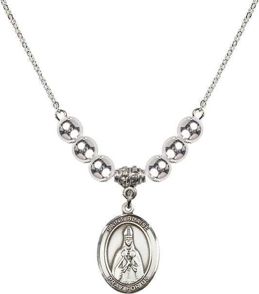 Sterling Silver Saint Blaise Birthstone Necklace with Sterling Silver Beads - 8010