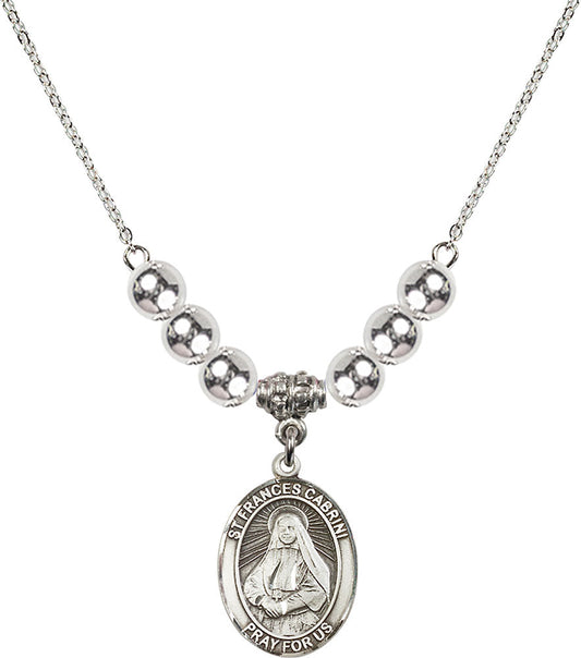 Sterling Silver Saint Frances Cabrini Birthstone Necklace with Sterling Silver Beads - 8011