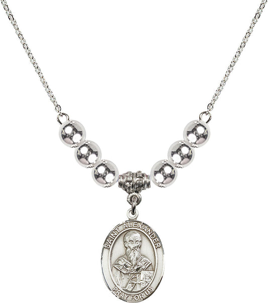 Sterling Silver Saint Alexander Sauli Birthstone Necklace with Sterling Silver Beads - 8012