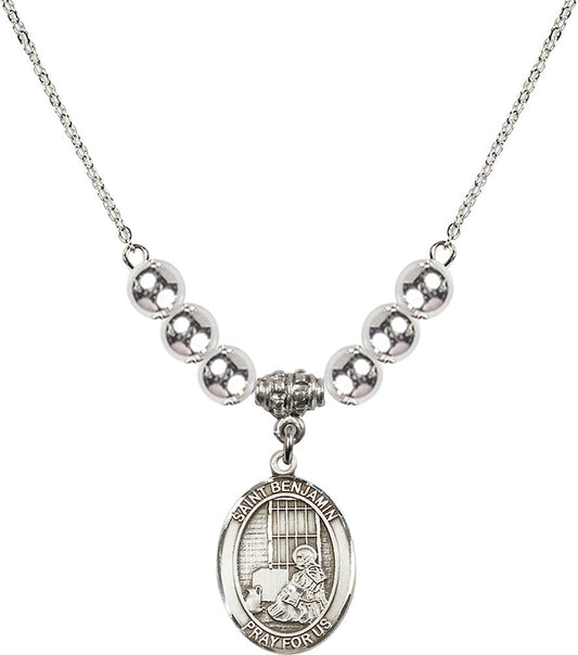 Sterling Silver Saint Benjamin Birthstone Necklace with Sterling Silver Beads - 8013