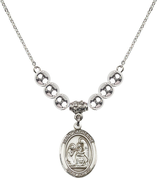 Sterling Silver Saint Catherine of Siena Birthstone Necklace with Sterling Silver Beads - 8014