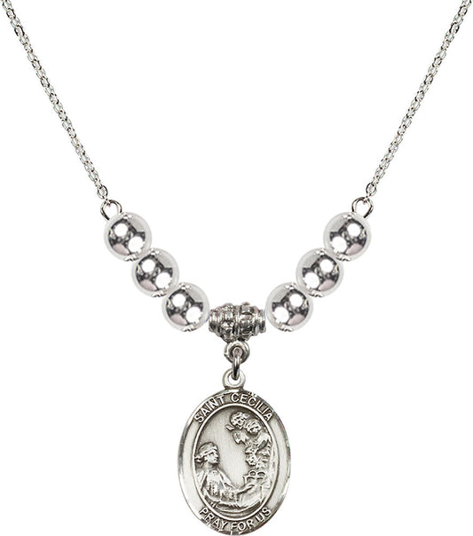 Sterling Silver Saint Cecilia Birthstone Necklace with Sterling Silver Beads - 8016