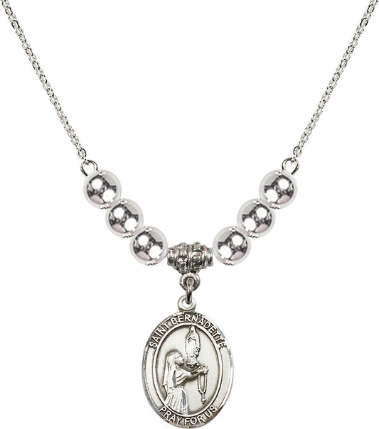 Sterling Silver Saint Bernadette Birthstone Necklace with Sterling Silver Beads - 8017