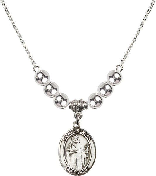 Sterling Silver Saint Brendan the Navigator Birthstone Necklace with Sterling Silver Beads - 8018