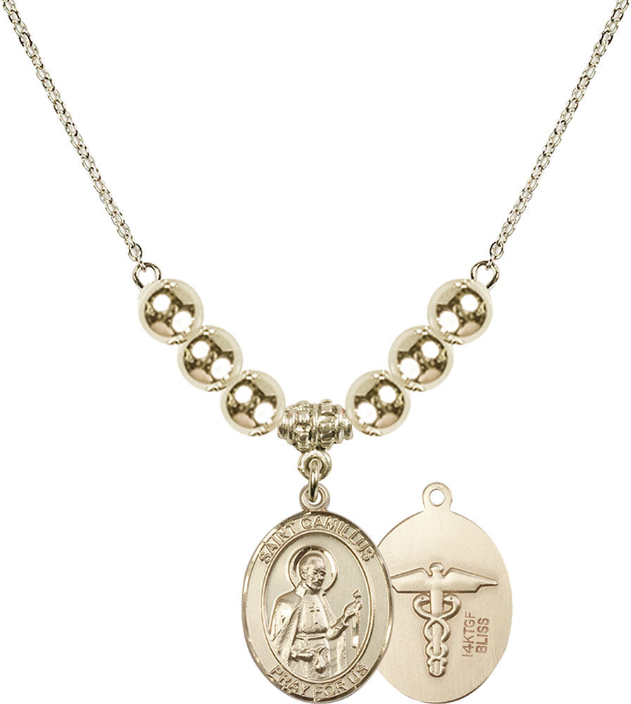 14kt Gold Filled Saint Camillus of Lellis / Nurse Birthstone Necklace with Gold Filled Beads - 8019