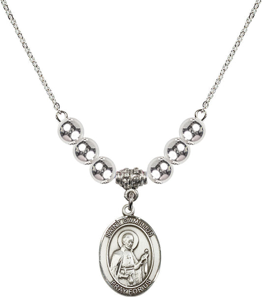 Sterling Silver Saint Camillus of Lellis Birthstone Necklace with Sterling Silver Beads - 8019