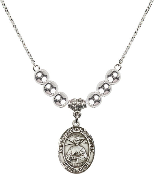 Sterling Silver Saint Catherine Laboure Birthstone Necklace with Sterling Silver Beads - 8021