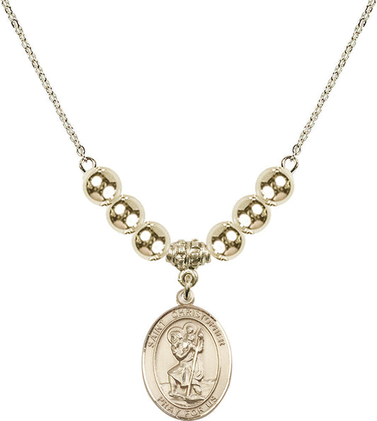 14kt Gold Filled Saint Christopher Birthstone Necklace with Gold Filled Beads - 8022