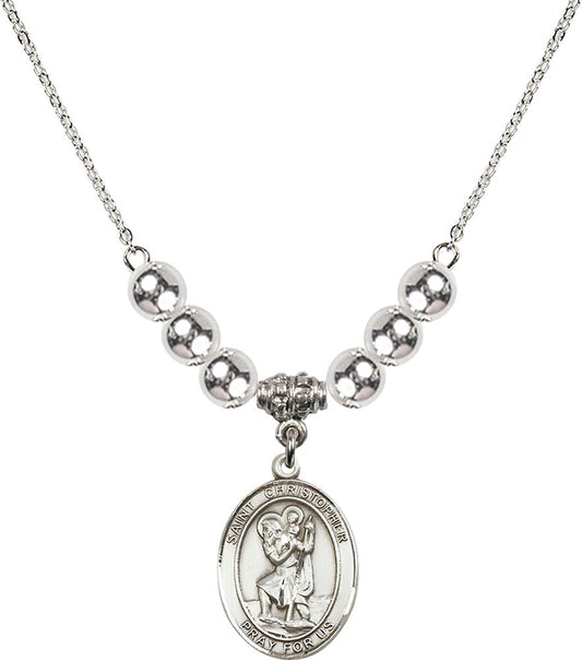 Sterling Silver Saint Christopher Birthstone Necklace with Sterling Silver Beads - 8022