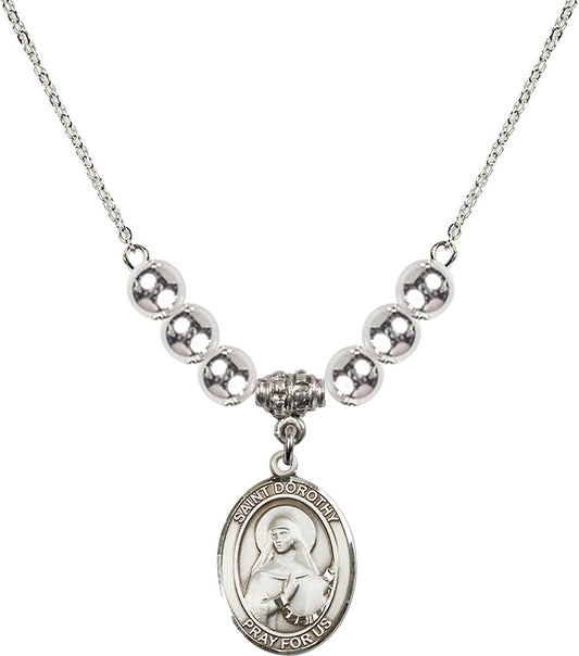 Sterling Silver Saint Dorothy Birthstone Necklace with Sterling Silver Beads - 8023