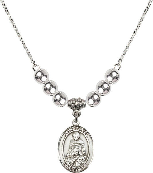 Sterling Silver Saint Daniel Birthstone Necklace with Sterling Silver Beads - 8024