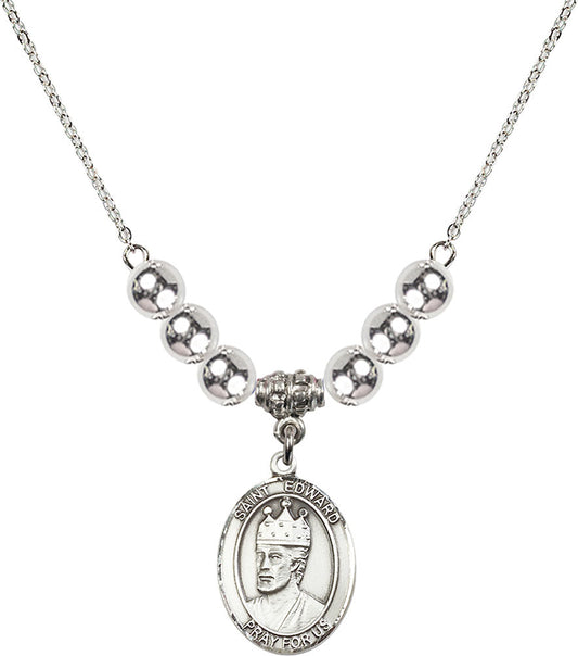 Sterling Silver Saint Edward the Confessor Birthstone Necklace with Sterling Silver Beads - 8026