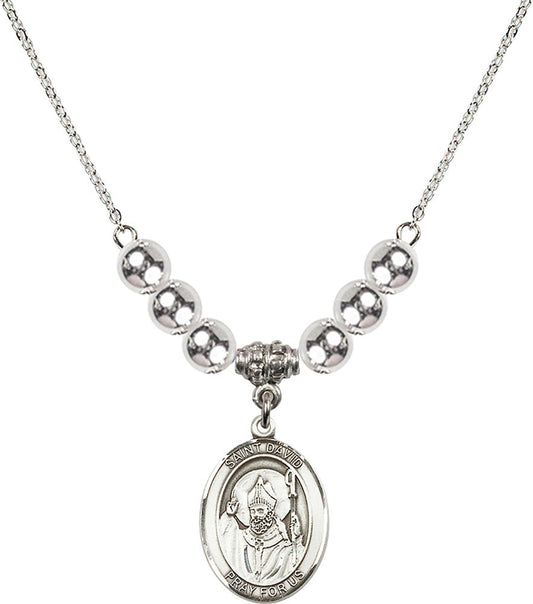 Sterling Silver Saint David of Wales Birthstone Necklace with Sterling Silver Beads - 8027