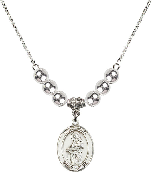 Sterling Silver Saint Jane of Valois Birthstone Necklace with Sterling Silver Beads - 8029