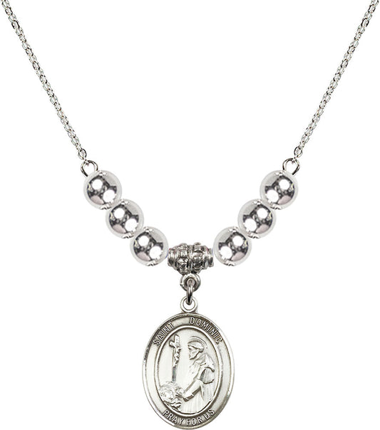 Sterling Silver Saint Dominic de Guzman Birthstone Necklace with Sterling Silver Beads - 8030
