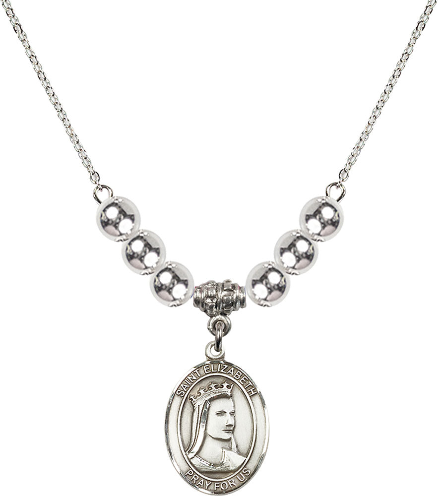 Sterling Silver Saint Elizabeth of Hungary Birthstone Necklace with Sterling Silver Beads - 8033