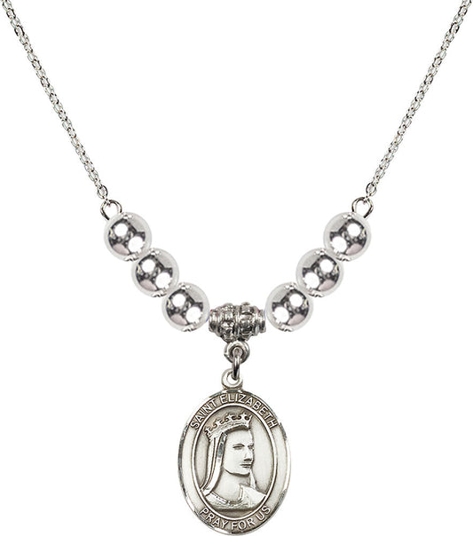 Sterling Silver Saint Elizabeth of Hungary Birthstone Necklace with Sterling Silver Beads - 8033