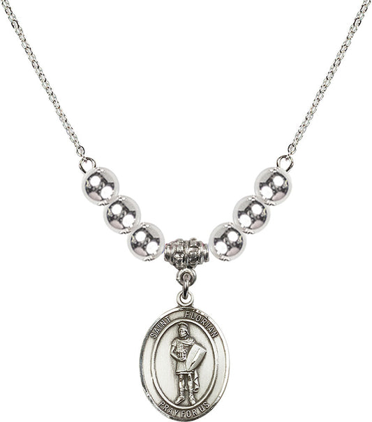 Sterling Silver Saint Florian Birthstone Necklace with Sterling Silver Beads - 8034