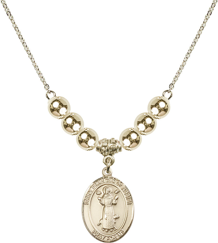 14kt Gold Filled Saint Francis of Assisi Birthstone Necklace with Gold Filled Beads - 8036