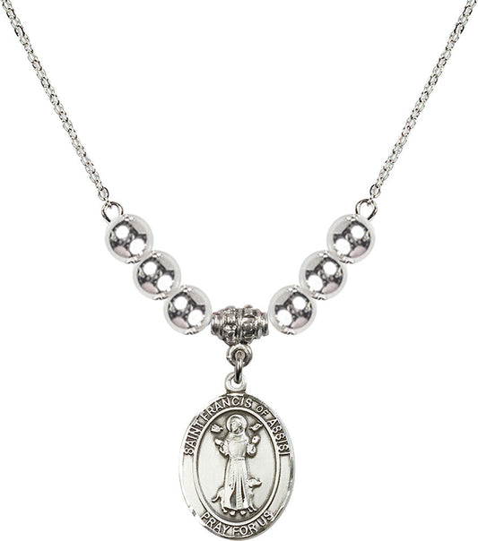 Sterling Silver Saint Francis of Assisi Birthstone Necklace with Sterling Silver Beads - 8036