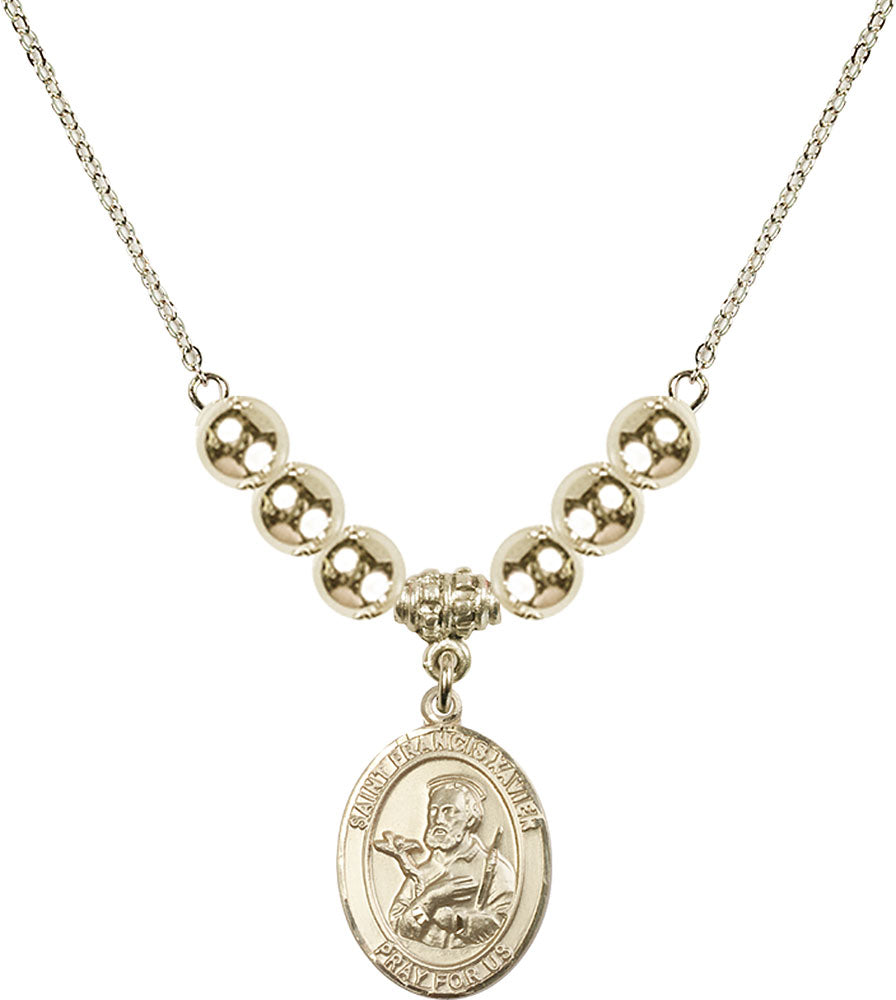 14kt Gold Filled Saint Francis Xavier Birthstone Necklace with Gold Filled Beads - 8037
