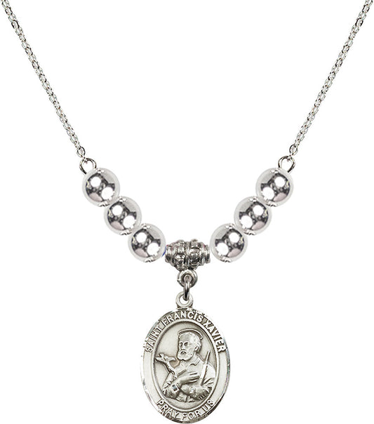 Sterling Silver Saint Francis Xavier Birthstone Necklace with Sterling Silver Beads - 8037