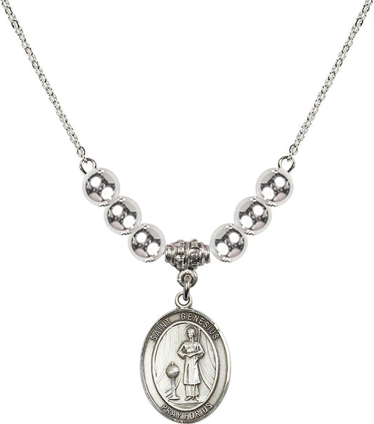 Sterling Silver Saint Genesius of Rome Birthstone Necklace with Sterling Silver Beads - 8038