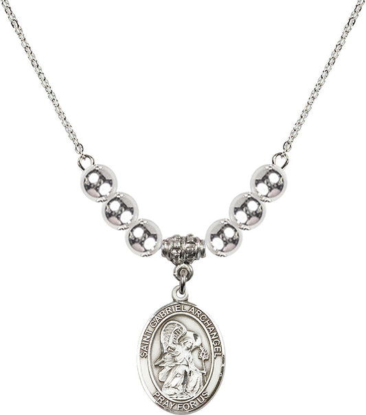 Sterling Silver Saint Gabriel the Archangel Birthstone Necklace with Sterling Silver Beads - 8039