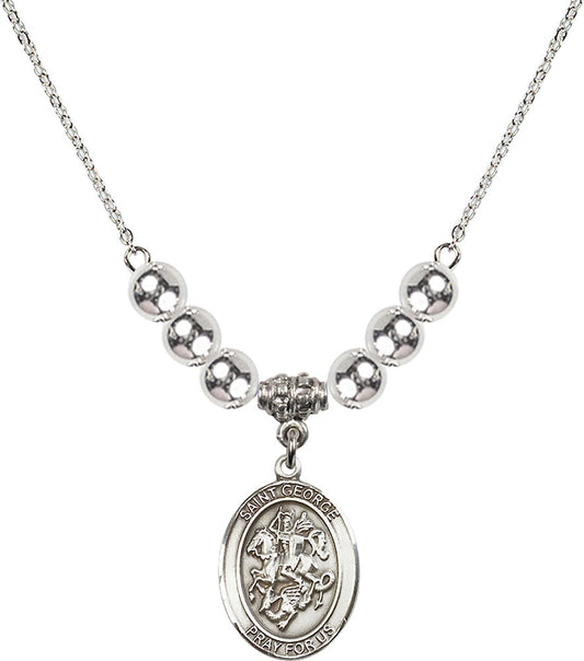 Sterling Silver Saint George Birthstone Necklace with Sterling Silver Beads - 8040