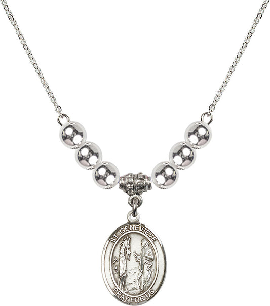 Sterling Silver Saint Genevieve Birthstone Necklace with Sterling Silver Beads - 8041