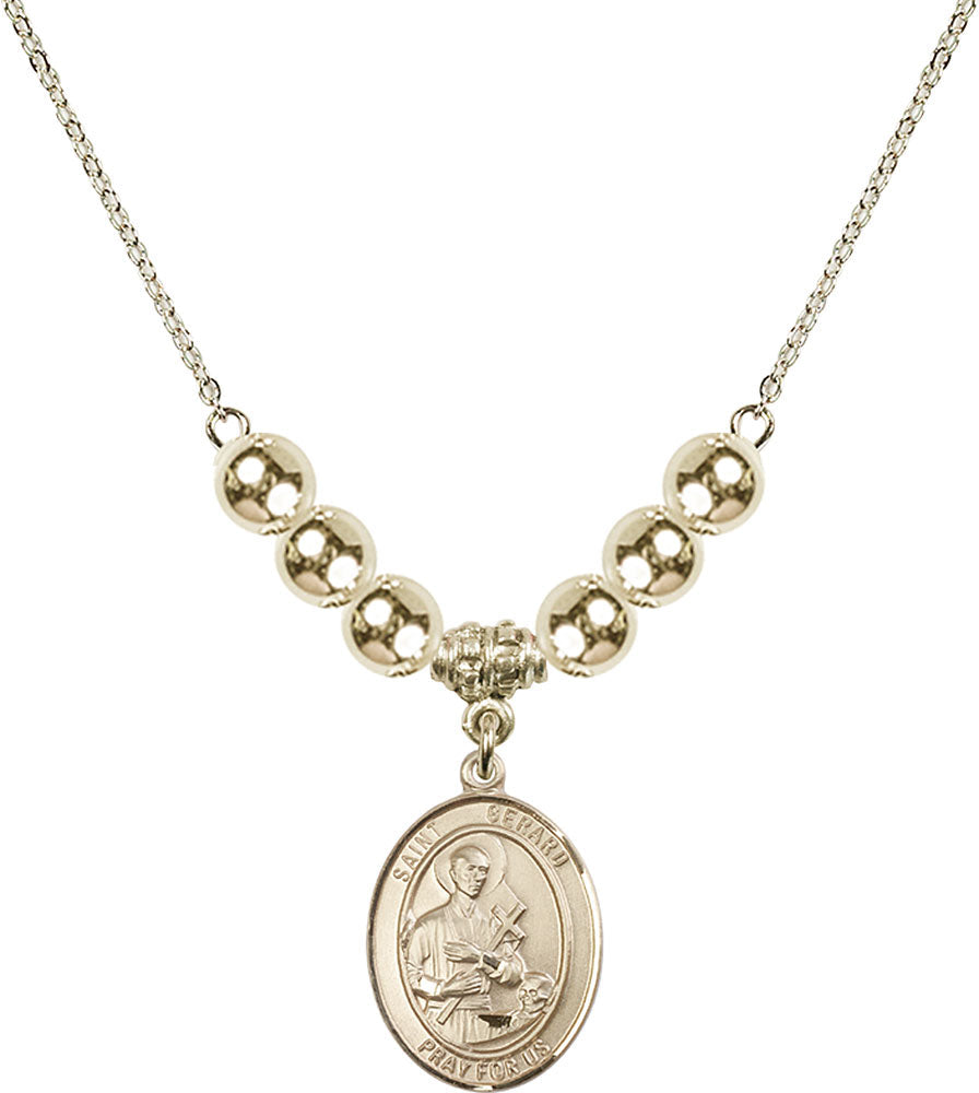 14kt Gold Filled Saint Gerard Majella Birthstone Necklace with Gold Filled Beads - 8042