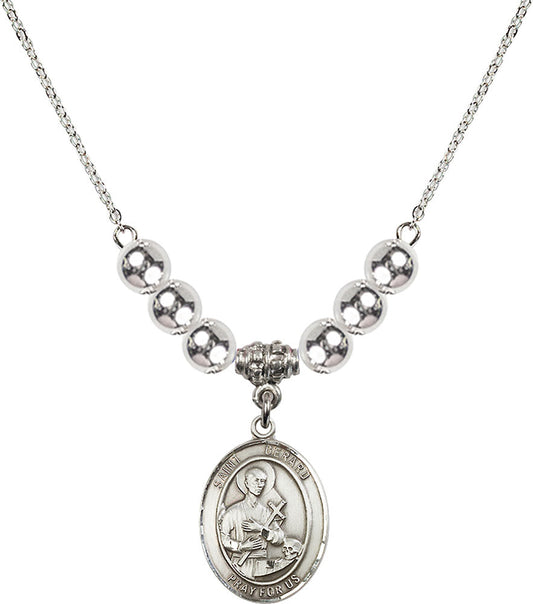Sterling Silver Saint Gerard Majella Birthstone Necklace with Sterling Silver Beads - 8042
