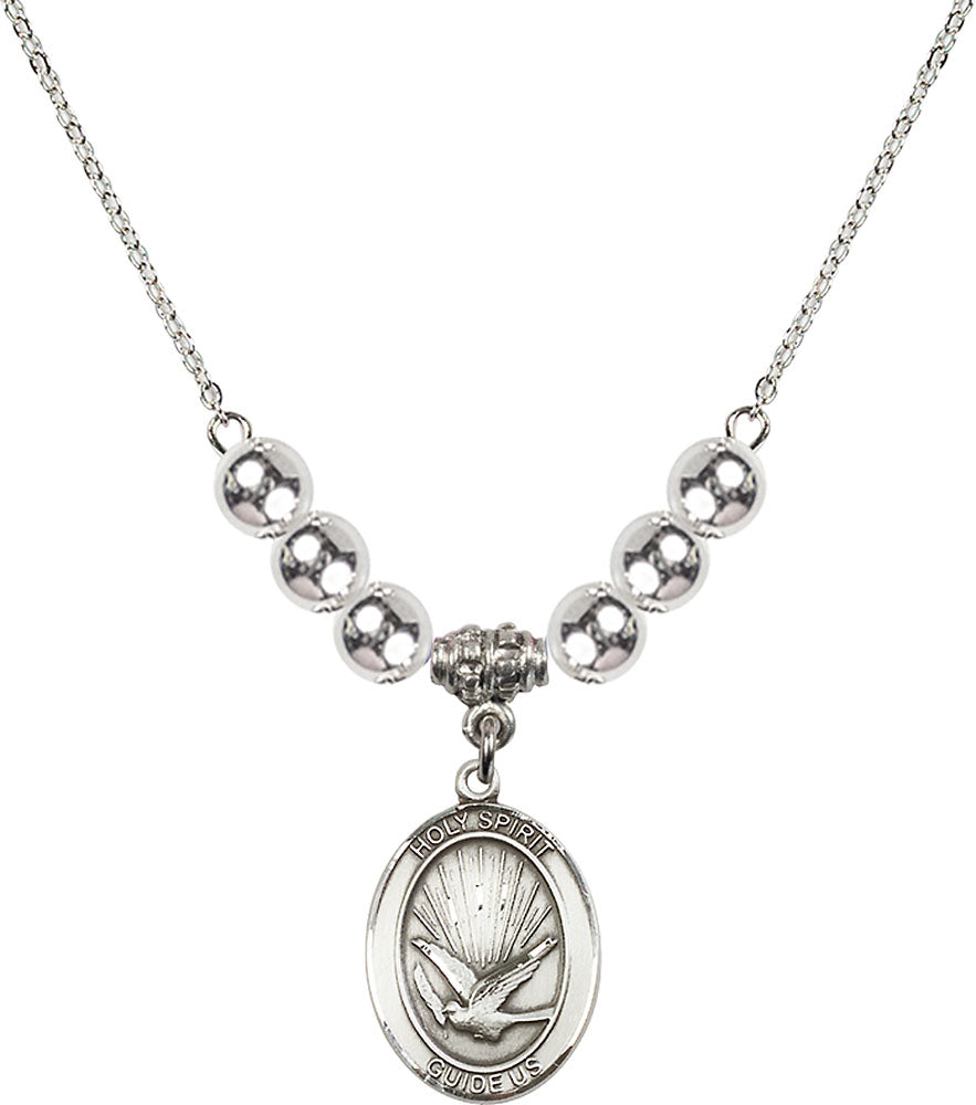 Sterling Silver Holy Spirit Birthstone Necklace with Sterling Silver Beads - 8044