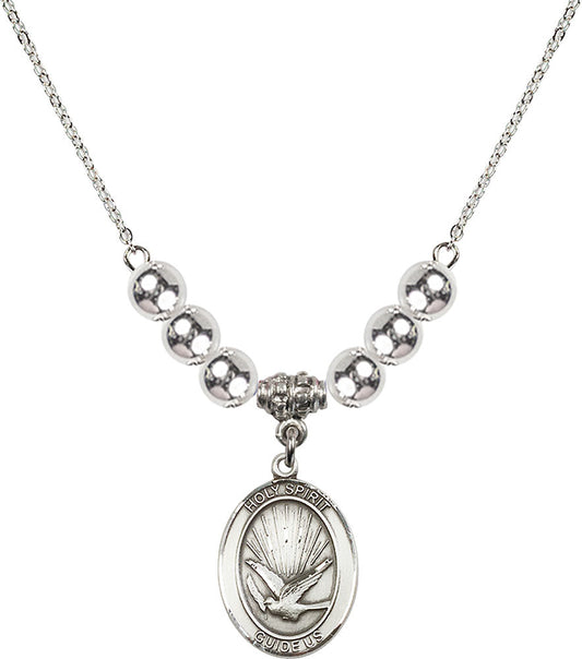 Sterling Silver Holy Spirit Birthstone Necklace with Sterling Silver Beads - 8044