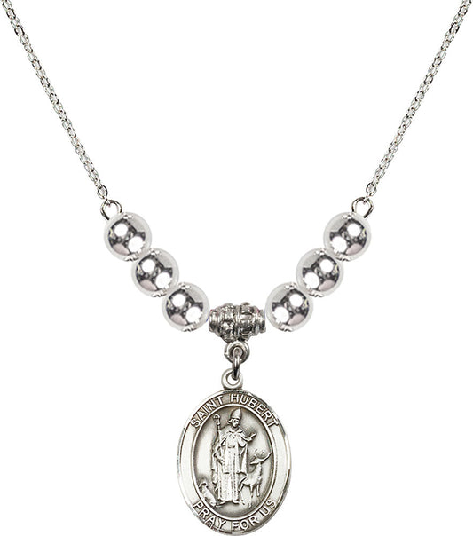 Sterling Silver Saint Hubert of Liege Birthstone Necklace with Sterling Silver Beads - 8045